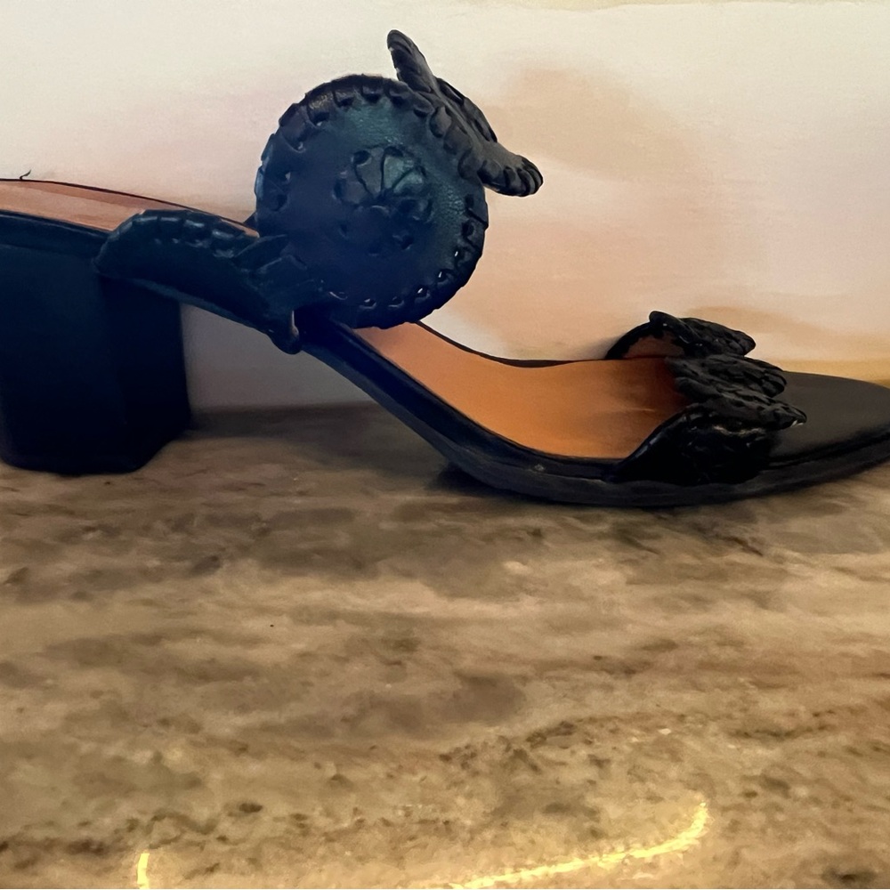 Jack Rogers Lauren 2 Band Slide Sandals Size 9 Black Stacked Heel